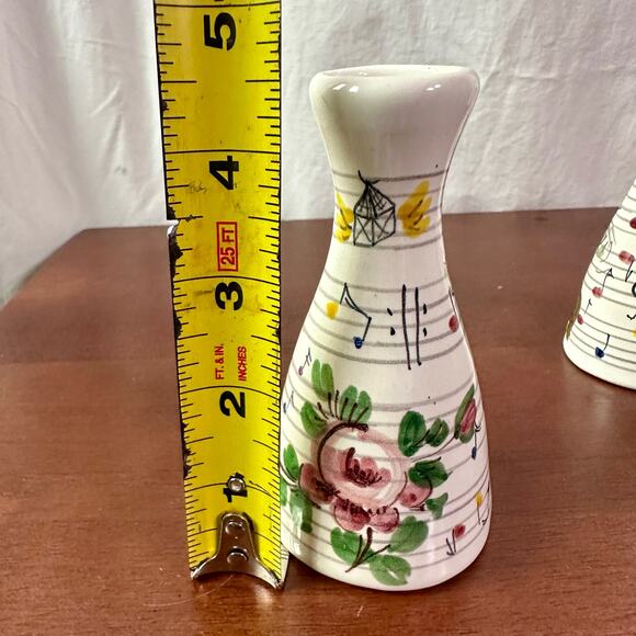 VTG Set 2 Ulmer Keramik German Hand Painted Porcelain Musical Notes & Bird Vases - Picture 9 of 9